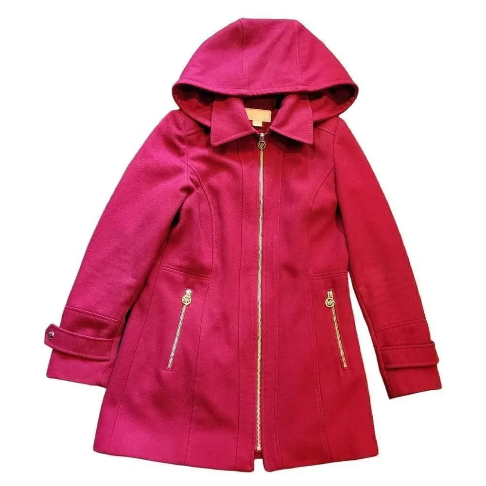 Michael Kors Peacoat Women's 4 Red Wool Zip Removable Hood